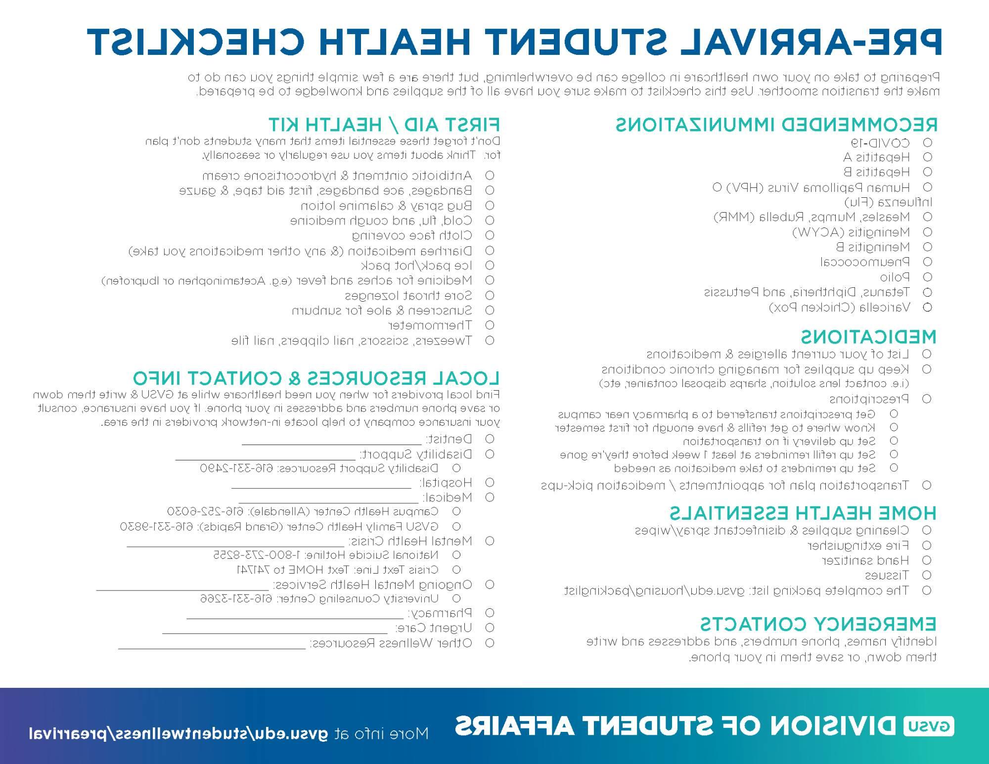 pre-arrival student health checklist cover photo